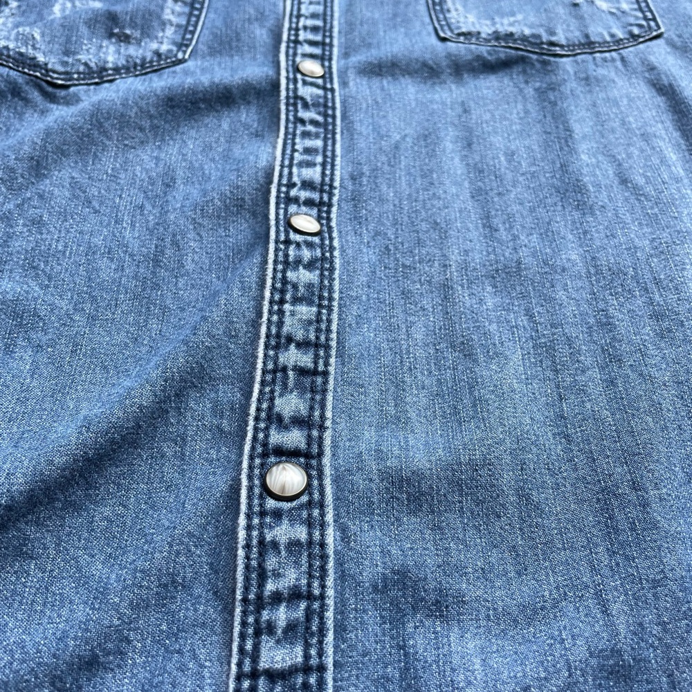 Distressed pearl button Denim shirt - Picture 5 of 8